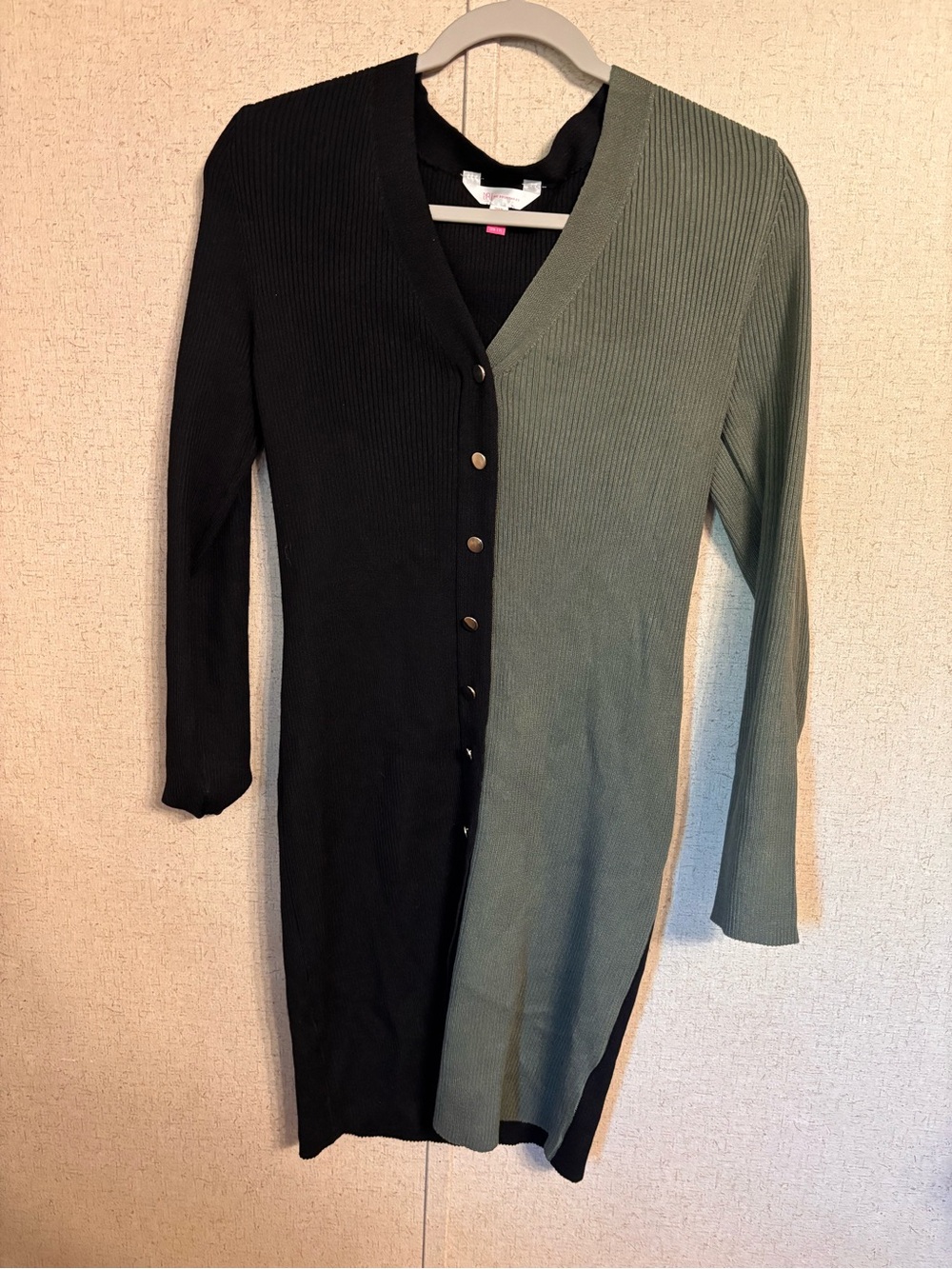 Black & Olive Two-Tone Ribbed Long Sleeve Dress XL juniors